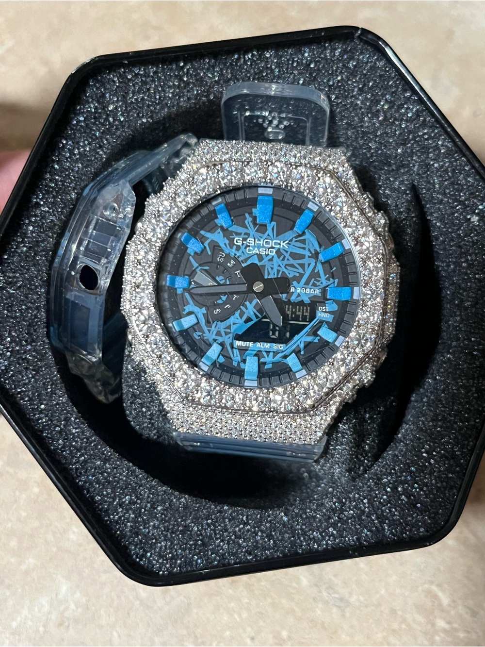 Casio G-Shock Silver Crystal Bezel with Blue Accents